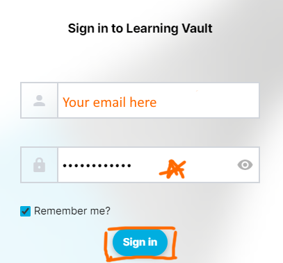 screenshot of the Learning Vault sign in screen