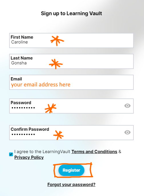 screenshot of learning vault basic info form